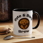 White mug with black interior and handle featuring Byte & Bark Brew® dog logo