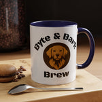 White mug with navy interior and handle featuring Byte & Bark Brew® dog logo and 'Brew' text