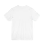 Flat-lay back view of plain white short-sleeve crewneck t-shirt showing upper back and sleeves
