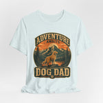 Light heather crewneck tee with vintage circular mountain sunset graphic and 'DOG DAD' text