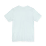 Back view of a light heathered pastel crewneck unisex t-shirt laid flat on white background