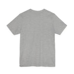 Heather gray crew-neck t-shirt shown flat from back with short sleeves visible