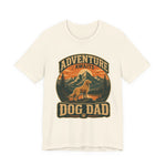 Cream short-sleeve t-shirt with vintage circular mountain sunset graphic and golden retriever, 'DOG DAD' text