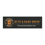 Rectangular black magnet featuring Byte & Bark Brew® gold logo with dog portrait and website text