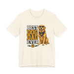 Cream short-sleeve tee front view with bold 'BEST DOG DAD EVER' text and smiling golden retriever graphic