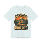 Light heather blue crewneck tee with vintage mountain sunset and 'Dog Dad' adventure graphic