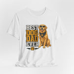 White unisex T-shirt front view with large 'BEST DOG DAD EVER' text and golden retriever graphic