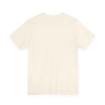 Back view of plain cream short-sleeve crew-neck t-shirt laid flat