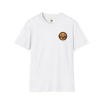 White crewneck T-shirt with Byte & Bark Brew® golden retriever logo printed on left chest