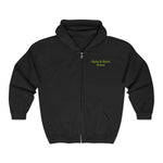 Black full-zip hooded sweatshirt with green Byte & Bark Brew® text on chest