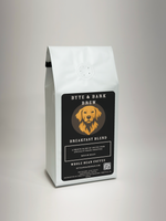 White rectangular bag of Byte & Bark Brew® Breakfast Blend whole bean coffee with black label